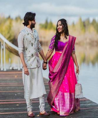 Pink Silk Zari Lehenga with Purple Banarasi Silk Dupatta 3