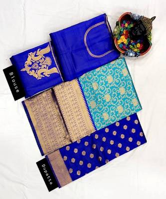 Blue Silk Zari Lehenga with Banarasi Silk Dupatta 3