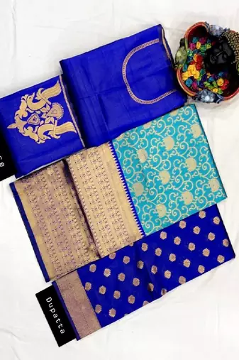 Blue Silk Zari Lehenga with Banarasi Silk Dupatta