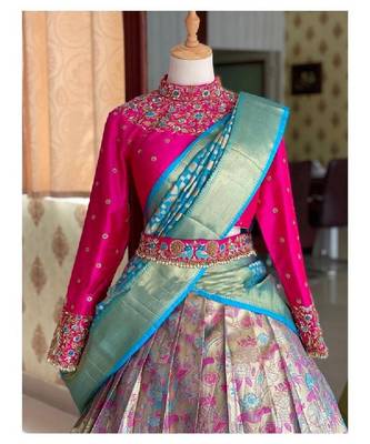 Blue Silk Zari Lehenga with Banarasi Silk Dupatta 4