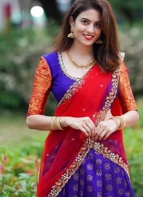 Purple Silk Zari Lehenga with Red Banarasi Silk Dupatta 1
