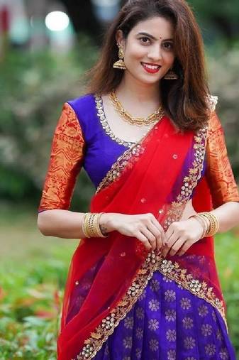 Purple Silk Zari Lehenga with Red Banarasi Silk Dupatta
