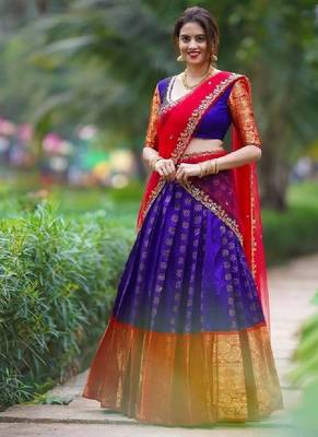 Purple Silk Zari Lehenga with Red Banarasi Silk Dupatta 2