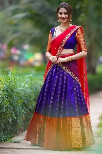 Purple Silk Zari Lehenga with Red Banarasi Silk Dupatta