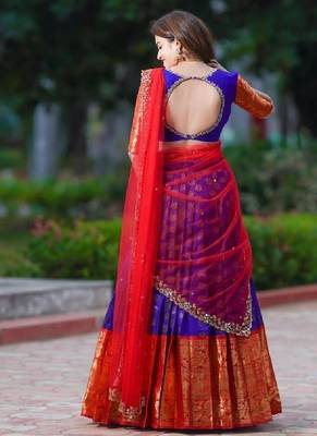 Purple Silk Zari Lehenga with Red Banarasi Silk Dupatta 3