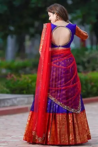 Purple Silk Zari Lehenga with Red Banarasi Silk Dupatta