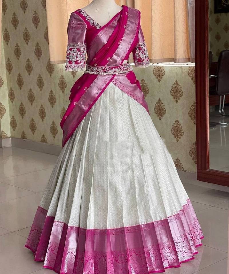 White Silk Zari Lehenga with Banarasi Silk Dupatta