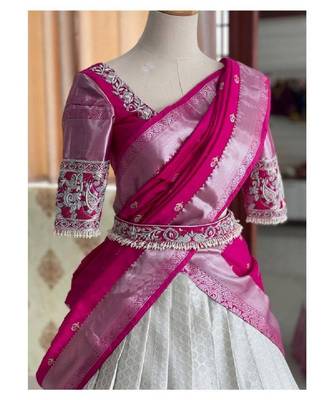 White Silk Zari Lehenga with Banarasi Silk Dupatta 2