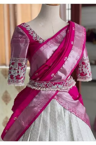White Silk Zari Lehenga with Banarasi Silk Dupatta
