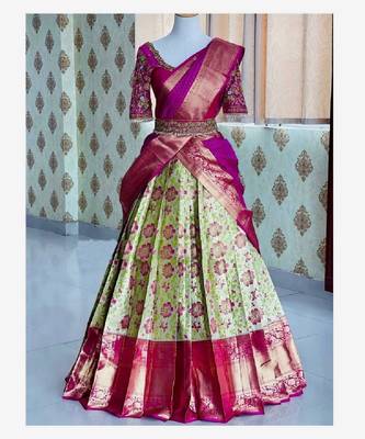 Lime Silk Zari Lehenga with Banarasi Silk blend Dupatta 1