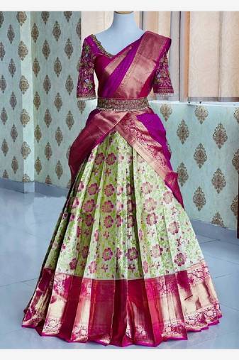 Lime Silk Zari Lehenga with Banarasi Silk blend Dupatta