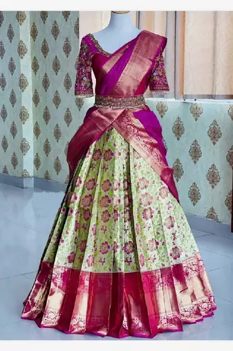 Lime Silk Zari Lehenga with Banarasi Silk blend Dupatta