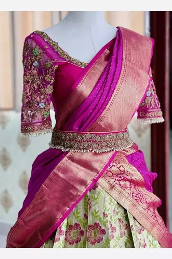 Lime Silk Zari Lehenga with Banarasi Silk blend Dupatta