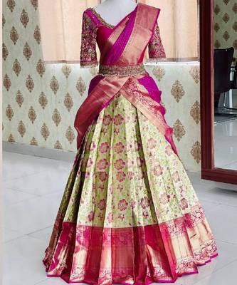 Lime Silk Zari Lehenga with Banarasi Silk blend Dupatta 3