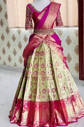 Lime Silk Zari Lehenga with Banarasi Silk blend Dupatta