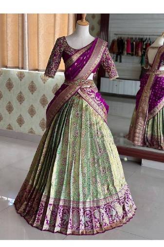 Lime Silk Zari Lehenga with Banarasi Silk Dupatta