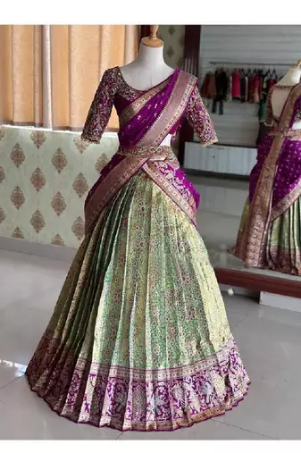 Lime Silk Zari Lehenga with Banarasi Silk Dupatta