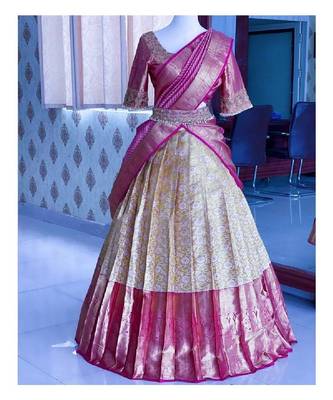 Cream White Silk Zari Lehenga with Banarasi Silk Dupatta 1