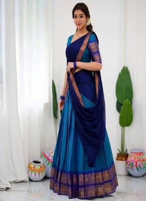 Blue Silk Zari Lehenga with Banarasi Silk Dupatta 2