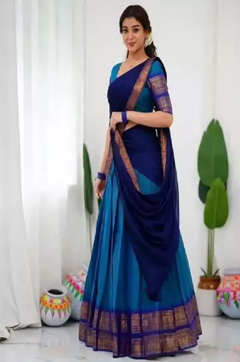 Blue Silk Zari Lehenga with Banarasi Silk Dupatta