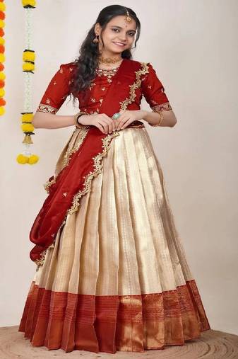 Cream White Silk Zari Lehenga with Banarasi Silk Dupatta