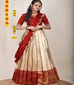 Cream White Silk Zari Lehenga with Banarasi Silk Dupatta
