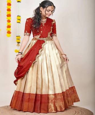 Cream White Silk Zari Lehenga with Banarasi Silk Dupatta 2