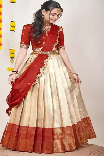 Cream White Silk Zari Lehenga with Banarasi Silk Dupatta