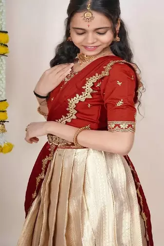 Cream White Silk Zari Lehenga with Banarasi Silk Dupatta