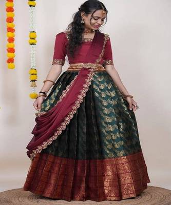 Green Silk Zari Lehenga with Banarasi Silk Dupatta 1