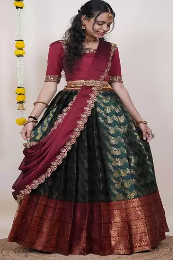 Green Silk Zari Lehenga with Banarasi Silk Dupatta