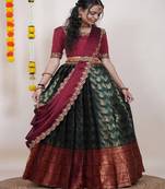 Green Silk Zari Lehenga with Banarasi Silk Dupatta