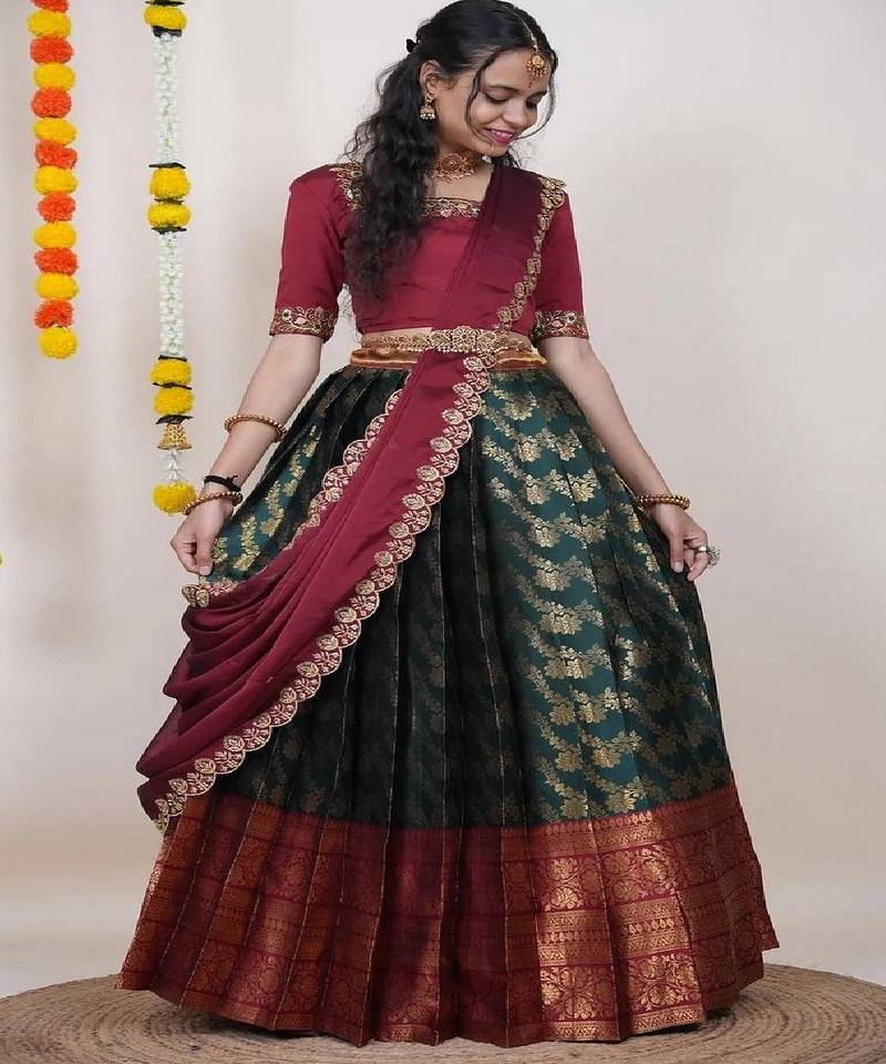 Green Silk Zari Lehenga with Banarasi Silk Dupatta