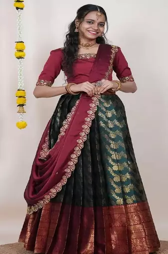 Green Silk Zari Lehenga with Banarasi Silk Dupatta