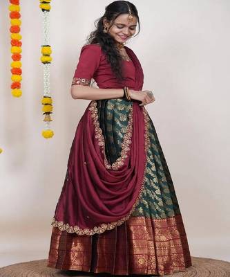 Green Silk Zari Lehenga with Banarasi Silk Dupatta 3