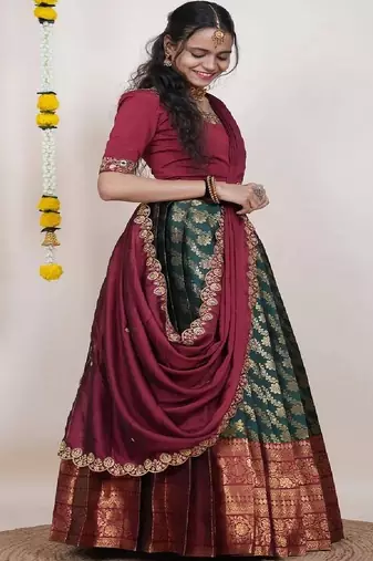 Green Silk Zari Lehenga with Banarasi Silk Dupatta