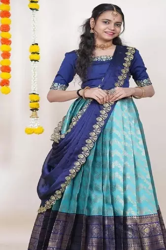 Blue Silk Zari Lehenga with Banarasi Silk Dupatta