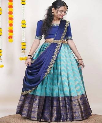 Blue Silk Zari Lehenga with Banarasi Silk Dupatta 2