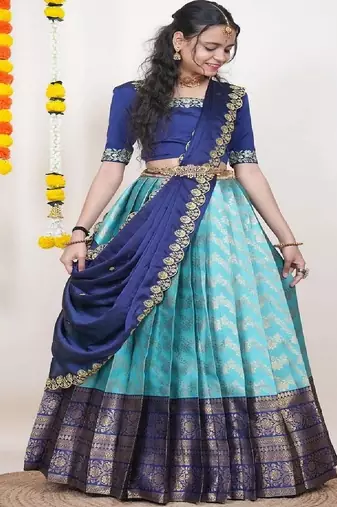 Blue Silk Zari Lehenga with Banarasi Silk Dupatta