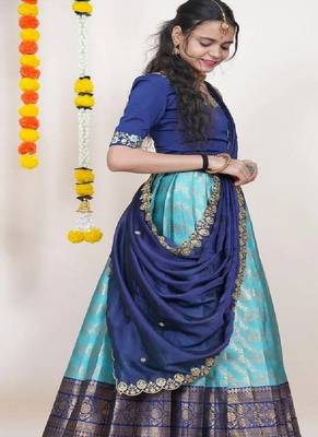 Blue Silk Zari Lehenga with Banarasi Silk Dupatta 3