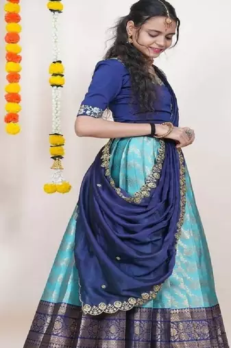 Blue Silk Zari Lehenga with Banarasi Silk Dupatta