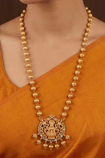Golden nellikkai mala Medium length with Laxmi pendant temple jewellery one gram gold No.1395