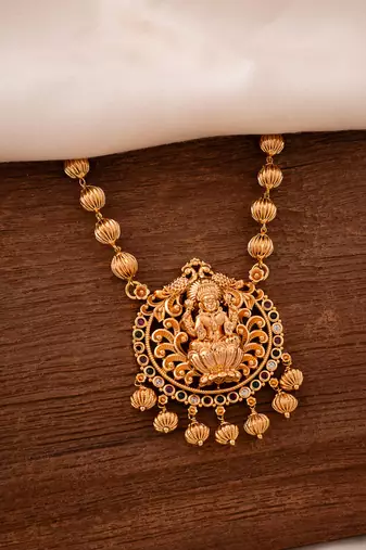 Golden nellikkai mala Medium length with Laxmi pendant temple jewellery one gram gold No.1395