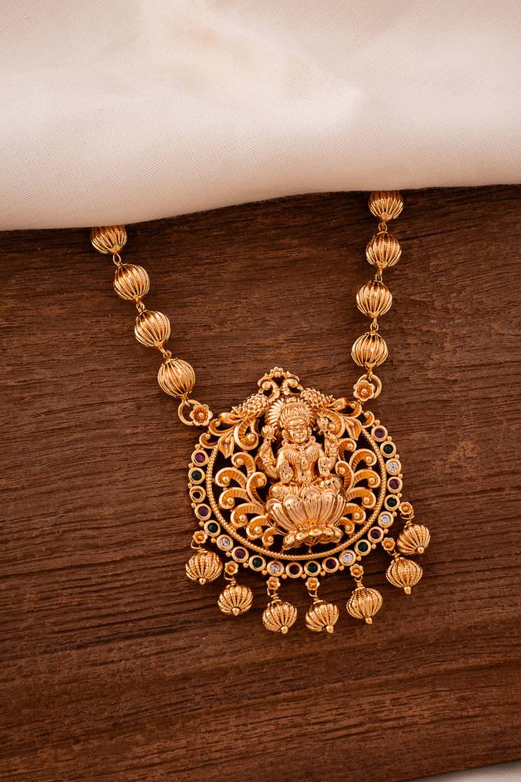 Golden nellikkai mala Medium length with Laxmi pendant temple jewellery one gram gold No.1395