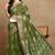 Mirchi fashion women's green floral printed cotton silk,silk blend saree with unstitched blouse piece