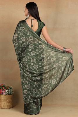 Mirchi fashion women's green floral printed chiffon saree with unstitched blouse piece 4