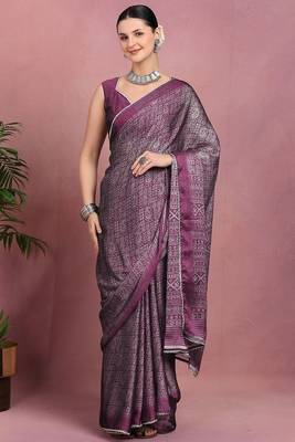 Mirchi fashion women's magenta floral printed chiffon saree with unstitched blouse piece 1