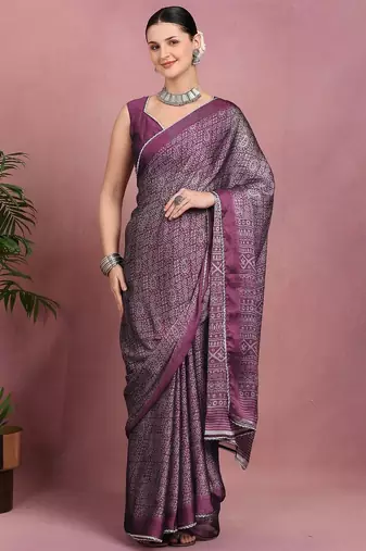 Mirchi fashion women's magenta floral printed chiffon saree with unstitched blouse piece