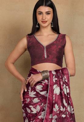 Mirchi fashion women's red floral printed chiffon saree with unstitched blouse piece 5