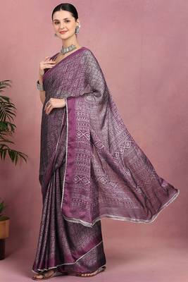 Mirchi fashion women's magenta floral printed chiffon saree with unstitched blouse piece 3